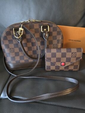 Checkered Crossbody Satchel with Red-Button Wallet Set (2 pieces)